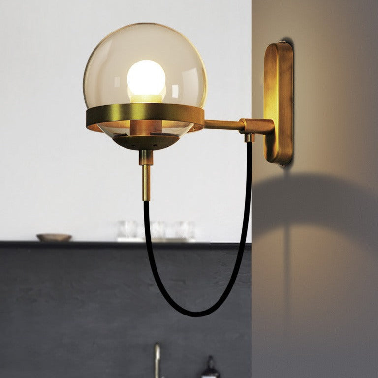 Modern LED Wall Lamp Bathroom Bedroom Copper Glass Ball